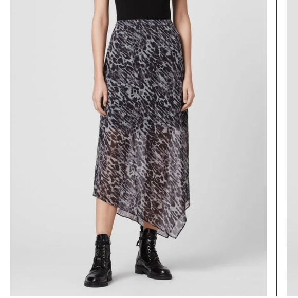 All Saints Women Rhea Ambient Pale Grey Asymmetrical Partially Lined Maxi Skirt - Picture 5 of 14